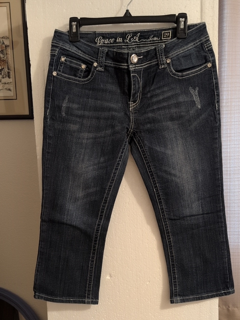 Grace in LA Dark Wash Cropped Slim Jeans - Navy